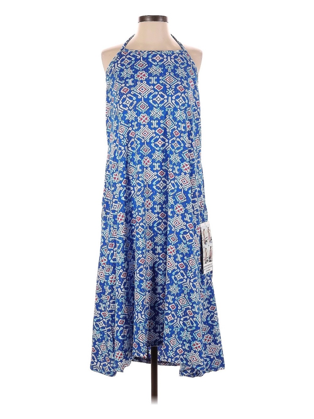 Blue Patterned Halter Maxi Dress